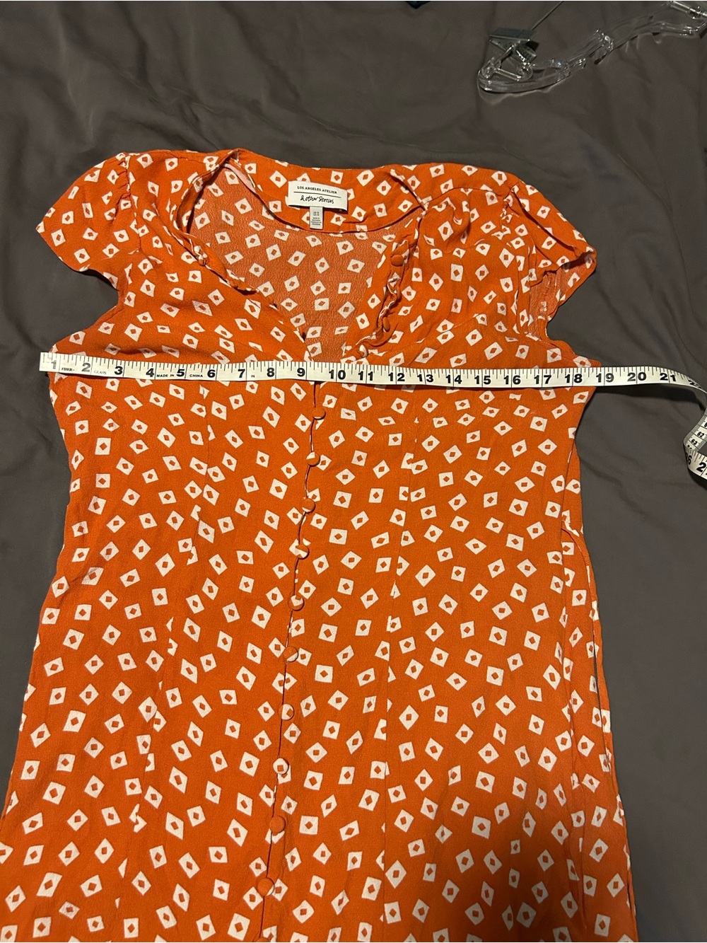 & Other Stories Orange Geometric Cap-Sleeve Mini Dress - Picture 6 of 7